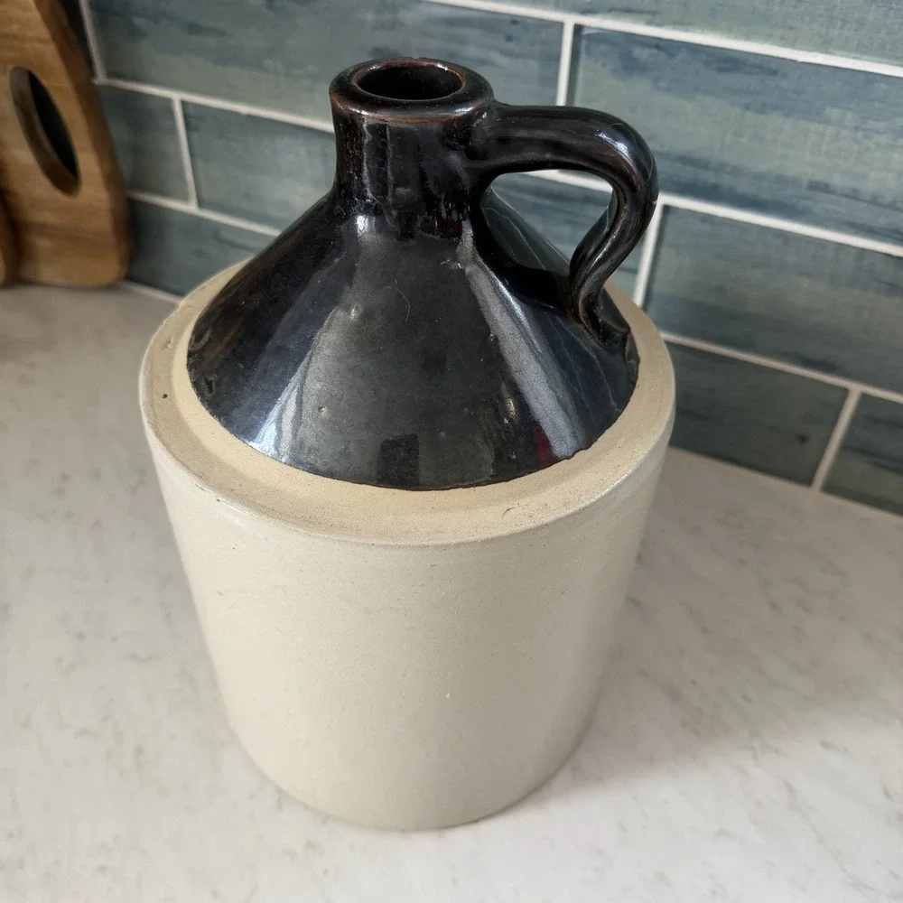 VTG Stoneware Gallon Whiskey Jug Brown/Tan No Cork Cottagecore Rustic Bar Decor‎